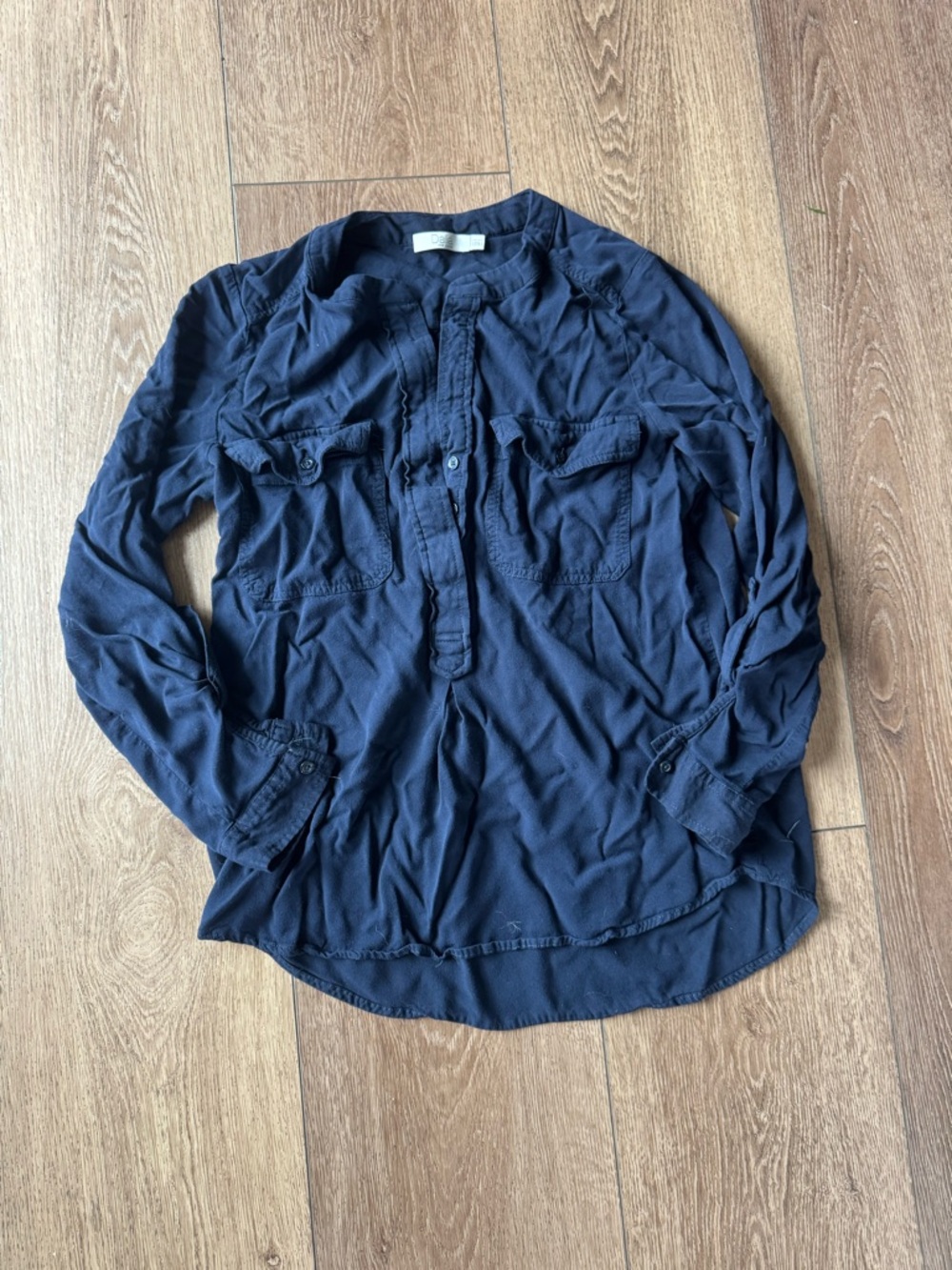 Dalia Navy Button-Front Utility Blouse